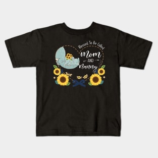 Blessed To Be Called Mom And Nanny Sunflower Elephant Kids T-Shirt